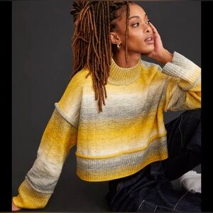 Pilcro Anthropologie Mock Neck Yellow Gray Ombre Knit Crop Pullover Sweater XS